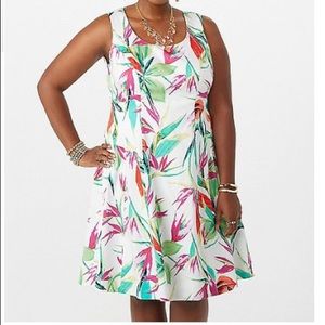 Roz & Ali PLUS SIZE SEAMED LEAF PRINT DRESS